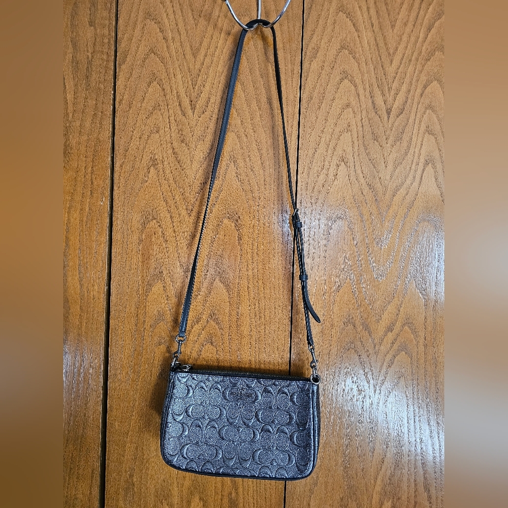 Coach Metallic Charcoal Black Leather Crossbody Bag